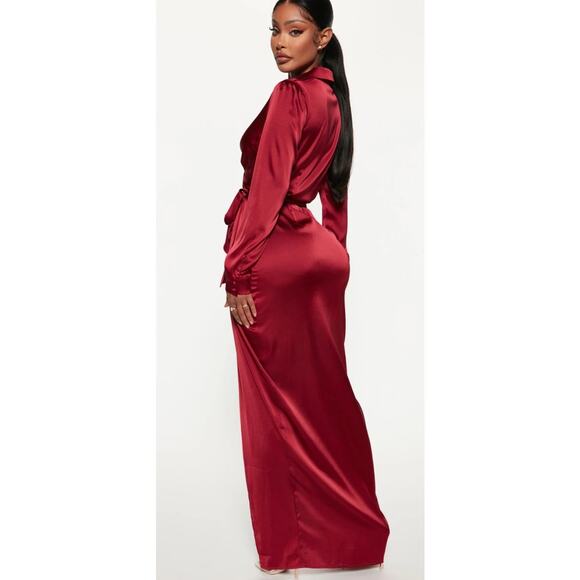 Nova Luxe 1X Bordeaux Long Sleeve Formal Maxi Dress - Picture 2 of 8